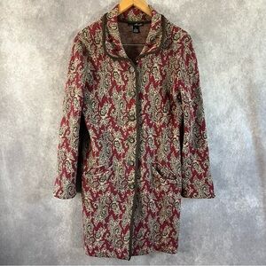 Willi Smith Sweater Jacket Women Large Red Wool Paisley Long Cardigan Button Up